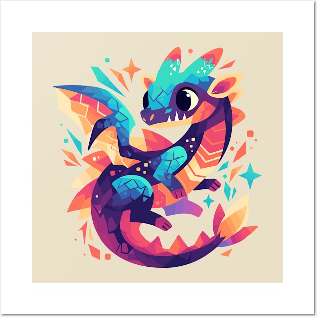 Cute Geometrical Colorful Dragon Wall Art by SappiDigital